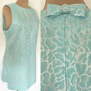 Vintage 60s-Inspired Shift Dress *XL* Mod BLUE Sleeveless Cocktail Dress & Bow